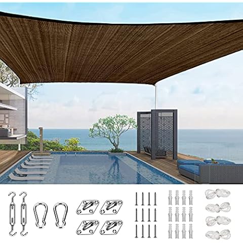 Quictent 20X26FT Large Oversized Sun Shade Sail 185G HDPE Rectangle Canopy 98% UV Block Outdoor Patio Garden with Hardware Kit (26 x 20 ft, Brown) Cover