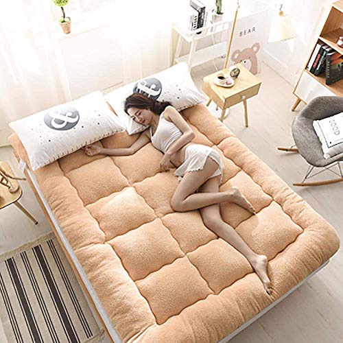 MWPO Colchón de Piso Plegable Cordero Felpa Color sólido Antideslizante Espesar Colchón de futón japonés Colchón Tatami Colchón Tan Claro 100x200cm (39x79inch)