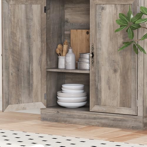 Image of BORNOON 70.1 inch Tall Bookshelf with Cabinet, 5-Tier Floor Standing Bookcase with Doors & Adjustable Shelves, 31.5 inch Wide Storage Shelf, Metal Handles, Modern Organizer for Home Office, Living Room