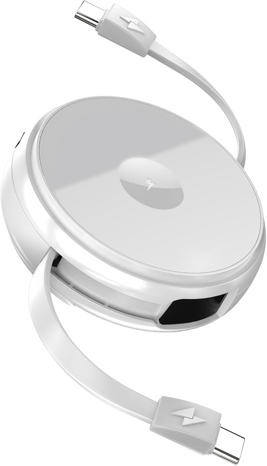 Function101 2-in-1 Retractable USB-C Magnetic Wireless Charging Cable 1.1m, 10 Lengths – Type C Charger Cord for Type C Devices, Compact Retractable Charger for Versatile Charging Solutions, White