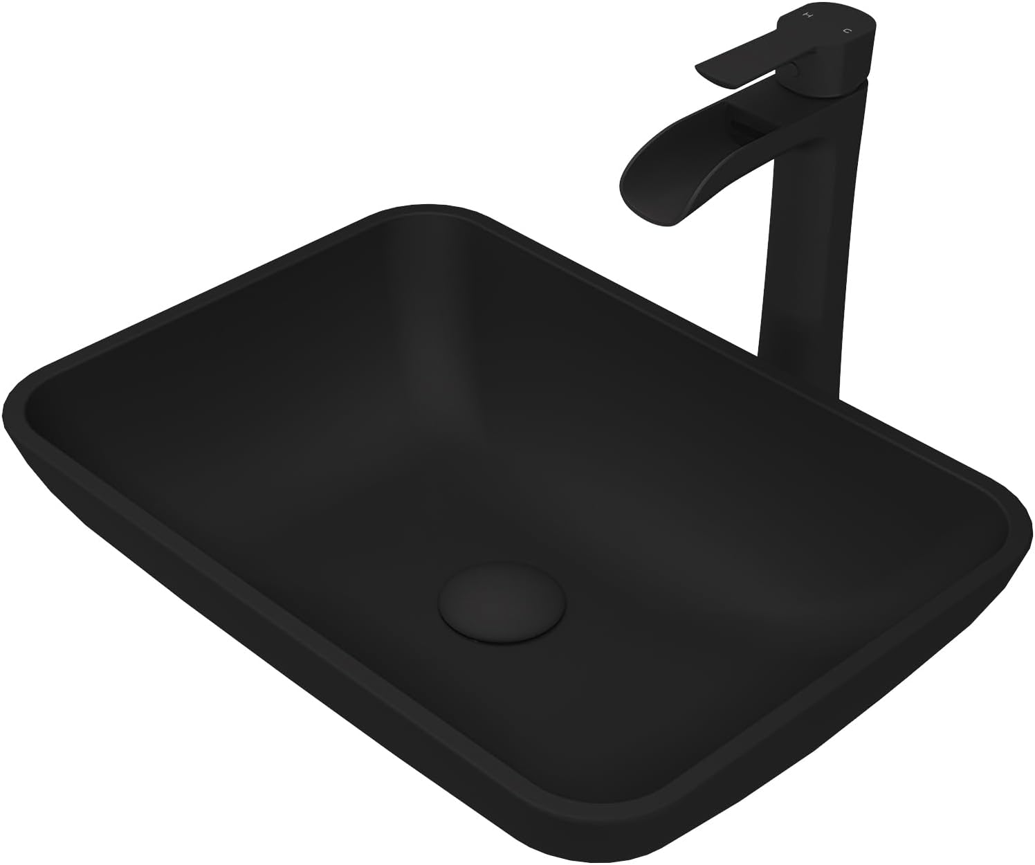 VIGO 18" L -13" W -11" H Sottile Matte Shell Rectangular Vessel Sink Set in Black with Faucet and Drain -VGT1434