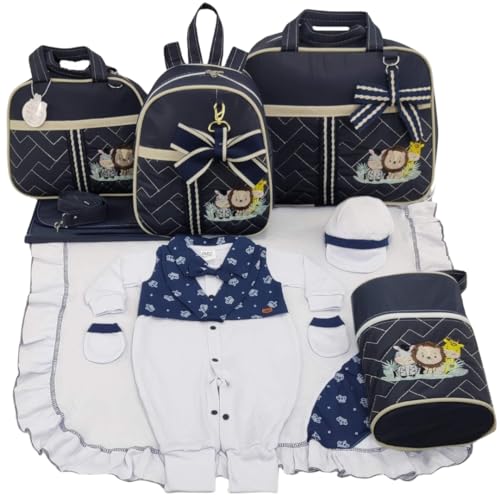 KIT BOLSA MATERNIDADE 5 PEÇAS SAFARI BABY + SAIDA MATERNIDADE MENINO (Marinho)
