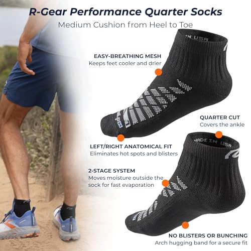 R-Gear Drymax Quarter Running Socks For Men and Women, Medium Cushion | Breathable, Moisture Control & Anti Blister | XL, White, 3 Pack3