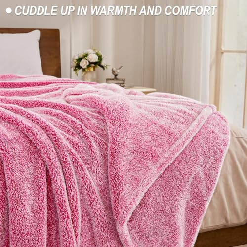 Image of Exclusivo Mezcla Plush Fuzzy Fleece Throw Blanket Extra Large, Super Soft, Fluffy and Warm Blankets for Couch, Bed, All Season (Mixed Hot Pink, 50x70 inches)