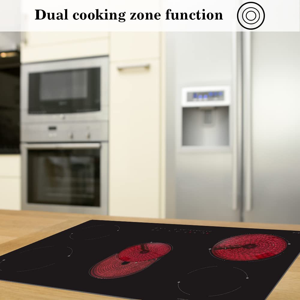COVERCOOK Piano cottura in vetroceramica 5 fuochi, Piano di Cottura Elettrico con doppia zona e girarrosto, 90cm, 9 Livelli di Potenza, Blocco di sicurezza, 8400W