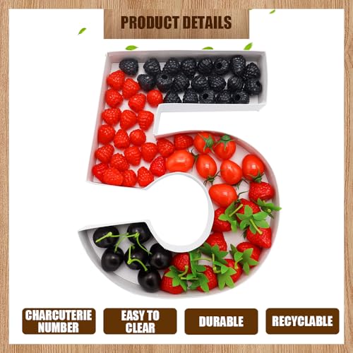 Image of 12 inch Fillable Number Paper Mache Cardboard Cutouts Sweet Charcuterie Board Tray Box (White, 5 Shaped)