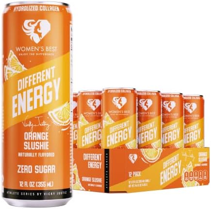 Women's Best Energy Drink, Different Energy Drink, 200mg Natural Caffeine, Crafted with Hydrolyzed Collagen, Packed with Electrolytes, Sugar-Free, Gluten-Free, 100% Natural Flavors & Colors (12 Count, Orange Slushie)