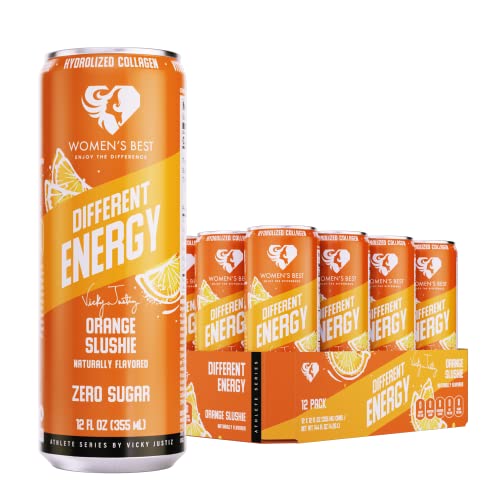 Women's Best Energy Drink, Different Energy Drink, 200Mg Natural Caffeine, Crafted With Hydrolyzed Collagen, Packed With Electrolytes, Sugar-Free, Gluten-Free, 100% Natural Flavors & Colors (12 Count, Orange Slushie) #TOP3