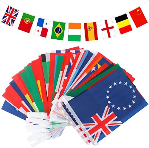 G2PLUS Intermational Flags Bunting, 12 M World Countries Banner with 32 Different National Flags 20x30 CM for Football Rugby Fans Presentation Event