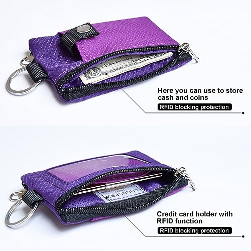 Image of CHENSPRX Minimalist RFID Blocking Small Wallet with ID Window,WaterResistant Zip Id Case Wallet with Lanyard Keychain for Cards,Cash,Travel,Women,Men