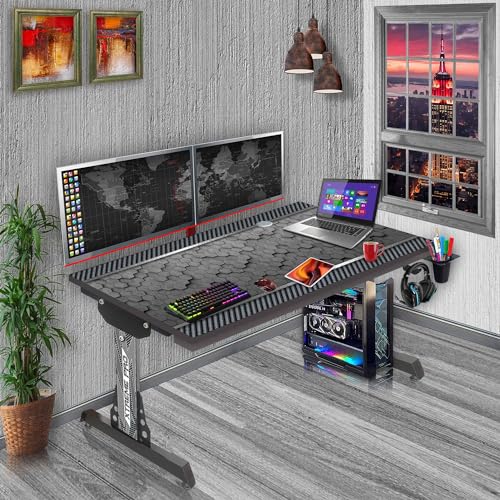 Image of Xtreme PRO Direct Theme Printed Computer Desk for Gaming, Work & Study. Large for PC, Dual Monitors, iMac, and Laptops. Metal & Engineered Wood. Black Stand Desk. 4 Feet-XPB4 (1XPB4-HEXA Carbon 3D)