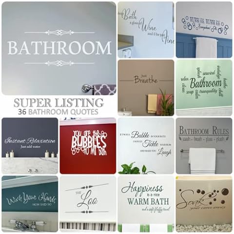 Bathroom Quote Wall Stickers, Vinyl Art Transfers Toilet Art Decals [32 Designs] Interior Bath Word & Letter Graphics, Removable Shower Décor, Modern Self Adhesive Washroom Gift Idea by LaoGraphics® Cover