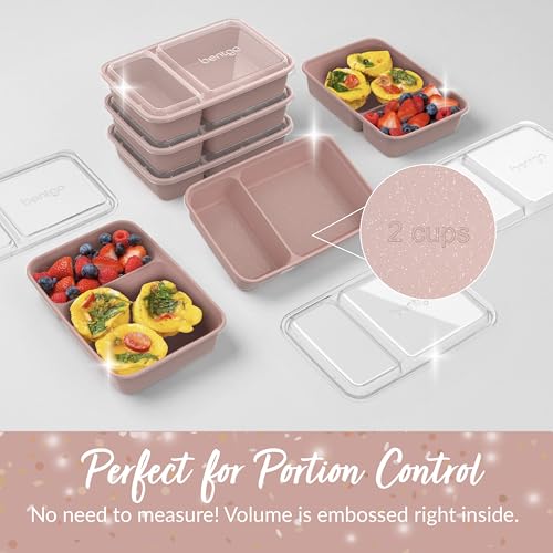 Image of Bentgo Prep - 20-Piece 2-Compartment Reusable Meal Prep Containers with Lids, PFAS & BPA Free Materials, Durable, Microwave, Freezer, & Dishwasher Safe To Go Food Storage (Sweet Pea Glitter)