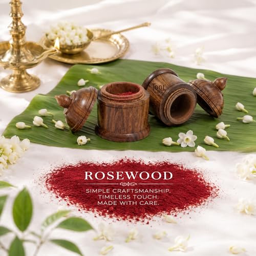 Image of Rosewood Sindoor Dani Kumkum Box Set of 2 for Pooja & Bridal Use | Handmade Wooden Kumkum Dibbi with Lid | Natural Wood Grain Finish | Small Decorative Storage Container | dibbi001