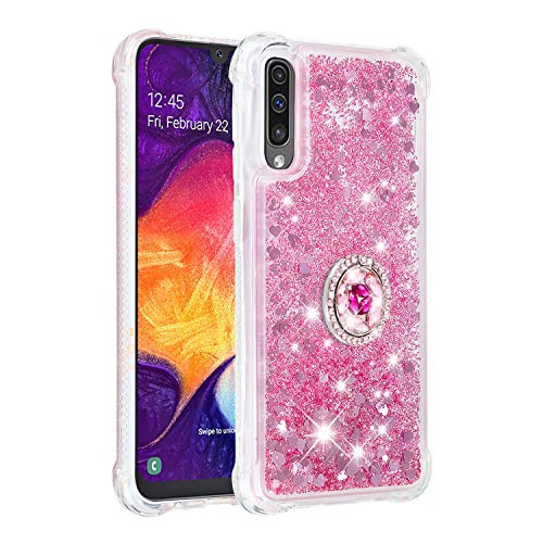 Compatible con Samsung Galaxy A50 Glitter Fundas, Silicona Funda Protectora Bumper Antiamarillo Funda con Soporte Anillo Transparente liquida Carcasa Anti-Rasguños Cover para Galaxy A50/A505/A30S/A50S
