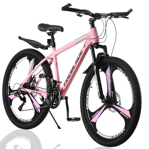 LSBIKE 24/26/27.5 Inch Mountain Bike 21 Speed Drivetrain Bike Mountain Bicycle for Adult 3/10 Spoke Wheels bicycle Men Dual Suspension Hardtail Bike Women Sport Cycling (Pink 24inch)