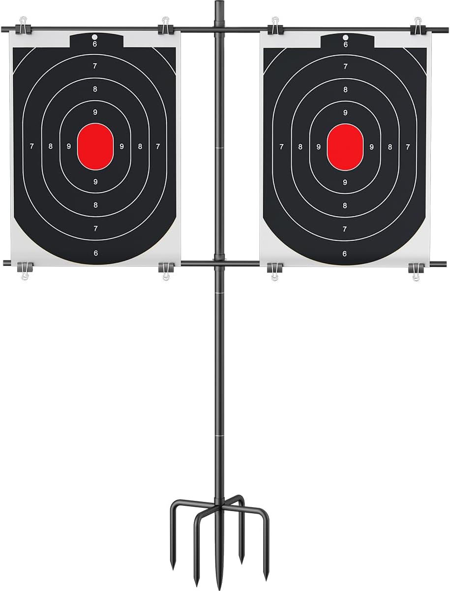 Adjustable Shooting Target Stand with 5-Prong Base, Portable Target Steel Holder for Firearms, BB Guns, Airsoft and Rifle Practice, Hunting & Shooting Accessory for Outdoor Range (No Paper)