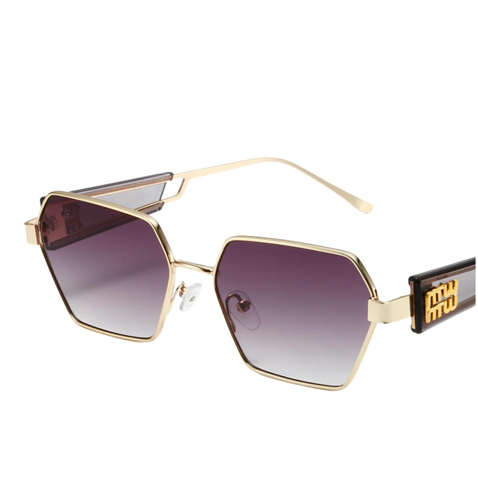 Nvuqckwz Women's Gold + Gray Sunglasses Polarized Fashion Square Lady Ultralight Hexagon Metal Frame With Uv400 Protection Sunglasses
