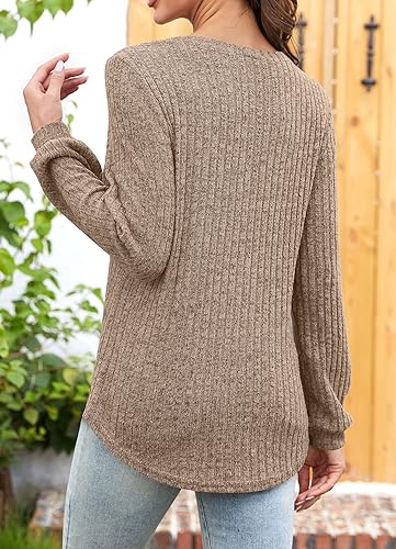 Image of RUBZOOF Sweaters for Women Fall Fashion 2024 Casual V-Neck Long Sleeve Tunic Tops