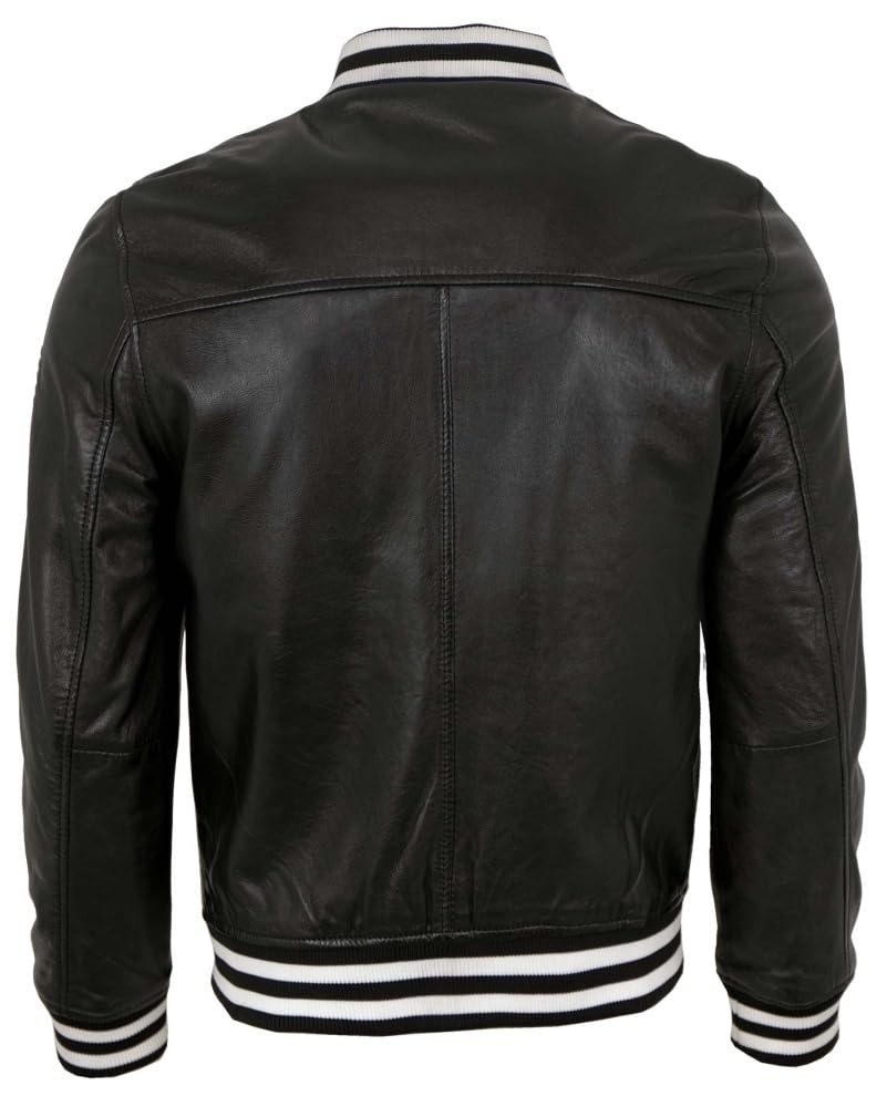 Gipsy - Męska kurtka skórzana z prawdziwej skóry, kurtka College Blouson Lamnappa czarno-biała