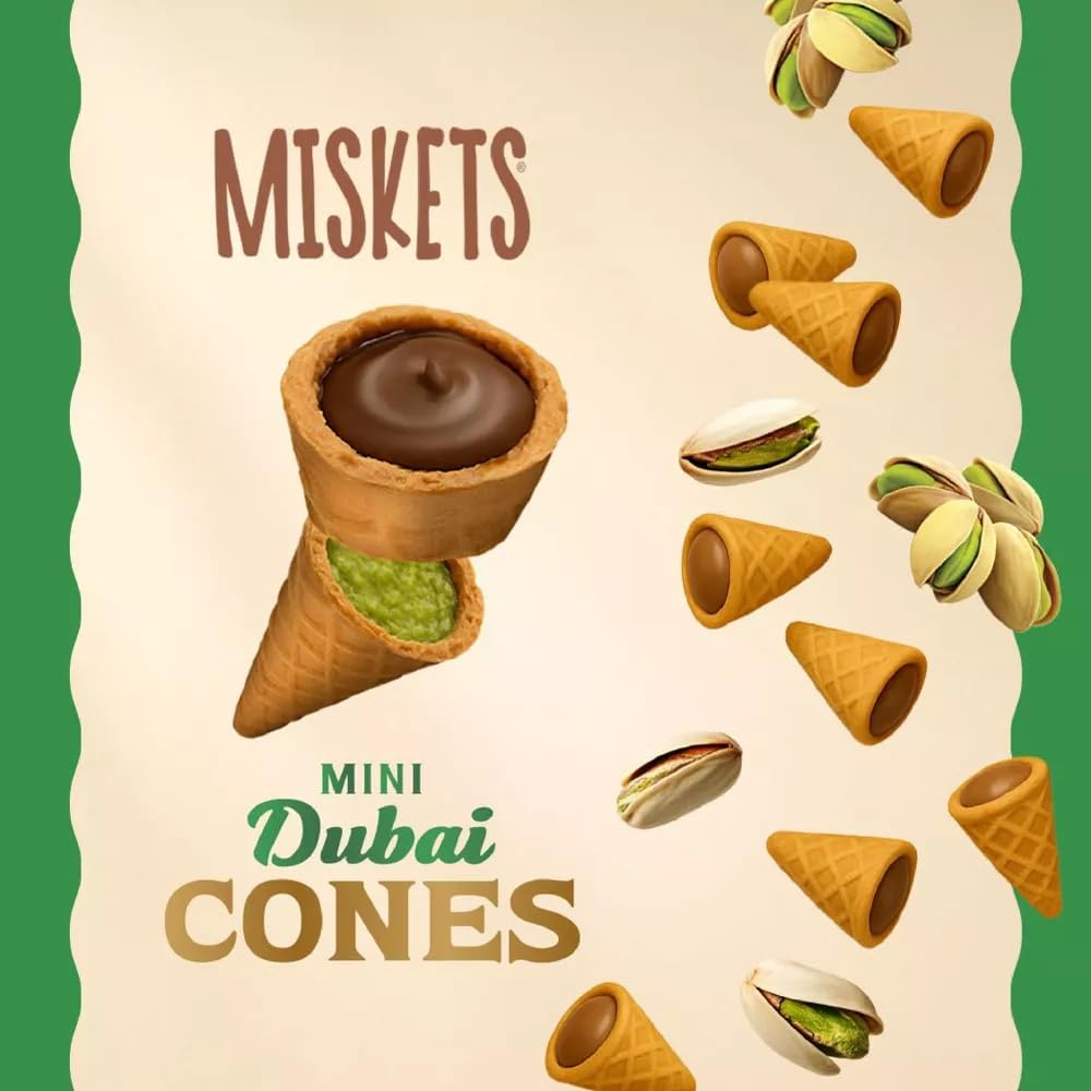 Miskets Mini Dubai Cones, Kunafa with Pistachio Paste Filled Milk Chocolate, Premium Belgian Chocolate (Set of 3)