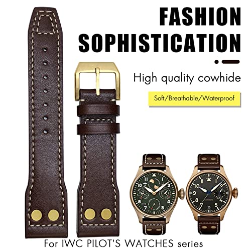 Bracelet de montre cuir rivets bronze marron 22mm - 2