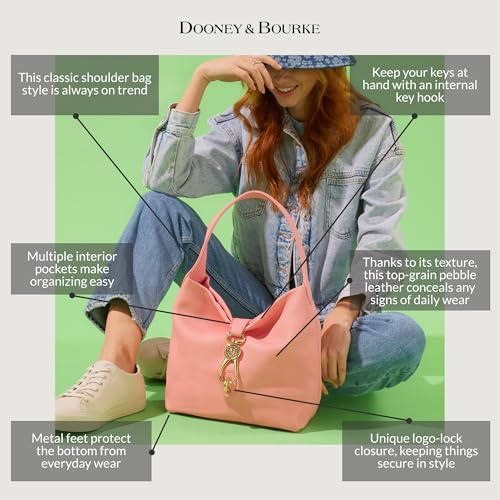 Dooney & Bourke Women's Small Logo Lock Sac Shoulder Bag in Pebble Grain Leather, with Signature Logo Lock Closure, Brown Tmoro2