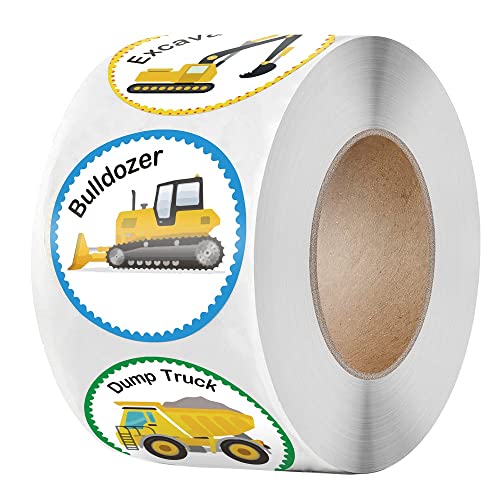 Construction Vehicle Reward Stickers, Trucks Excavators Tractors Sticker Label, for Boys Party Favors, Teacher Award，Envelope Seals,Goodie Bags
