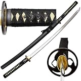 MAKOTO Handmade Sharp Katana Black Samurai Sword 40", Demon Eye Round Tsuba