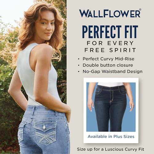 Image of WallFlower Luscious Curvy Bootcut Jeans for Women, Mid-Rise Insta Stretch Denim, Size-Inclusive Juniors Jeans