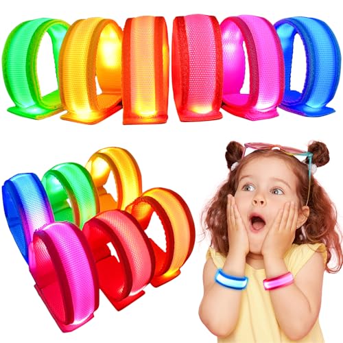 GIFTINBOX 12/6 PCS LED Light Up Bracelets for Kids Adults, LED Glow Flashing Arm Wrist Bands, Glow in The Dark Party Supplies for Night Events, Festivals. Party Favors For Concerts Rave Sports