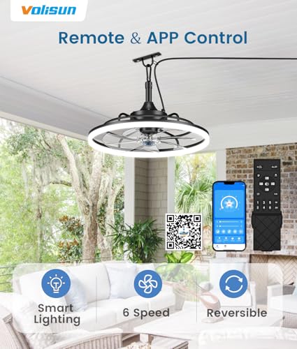 VOLISUN Outdoor Ceiling Fans with Light for Patios, 19.7in Weatherproof Plug in Ceiling Fan, 3000K-6500K Dimmable Gazebo Fan Remote&APP Control, Black Caged Ceiling Fan for Porch, Pergola,Canopy - image 4