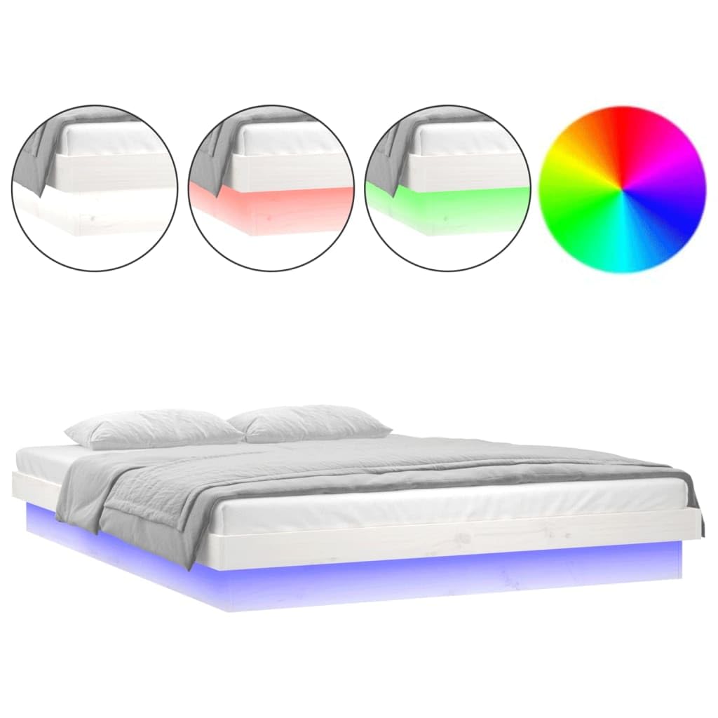 vidaXL Struttura letto in legno massello di pino bianco LED con telecomando per colori chiari regolabili – Dimensioni 120 x 200 cm arredamento moderno camera da letto