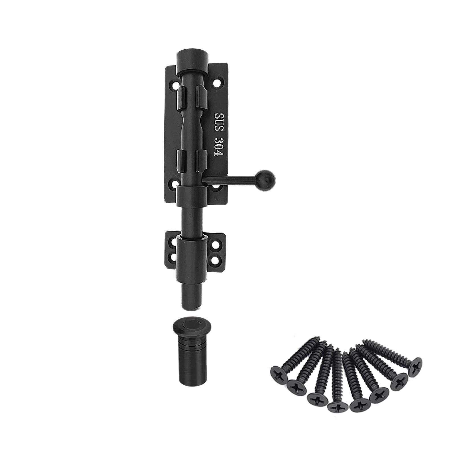 Verrou de porte acier inoxydable 304 noir avec vis et bac à poussière