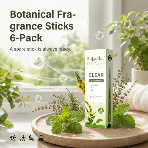 Image of PUFFIAIR Botanical Fragrance Stick Set, Plant-Based Mullein, Thyme & Mint Botanical Scent, Non-Electronic Personal Fragrance Accessory, 3 Sticks, 1 Pack
