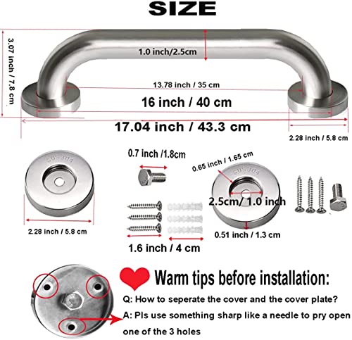 2 Pack 16 Inch Shower Grab Bar, Imomwee Satin Brushed Nickel Stainless Steel Bathroom Grab Bar Handle,Shower Balance Bar, Safety Hand Rail Support, Handicap Elderly Senior Assist Handle (1" Diameter) #TOP1