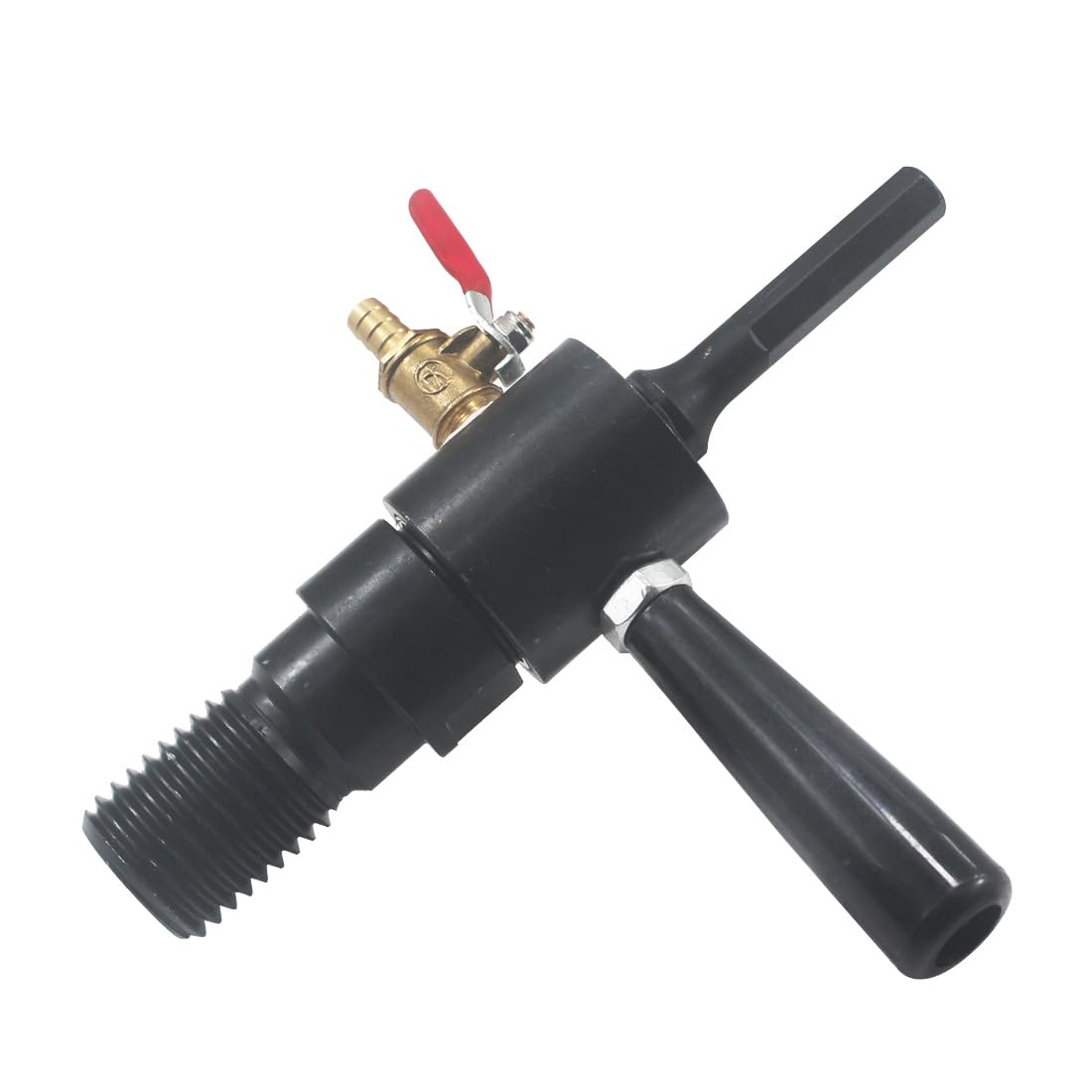 1 1/4"-7 Male Thread to 1/2" Hex Shank Core Drill Adapter - Water Injection Capable + Solid Brass Hose Quick Connector and Hose for Concrete Core Drilling