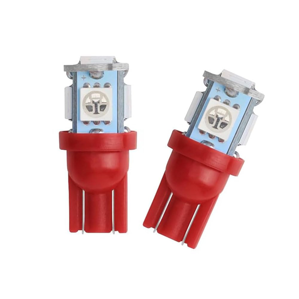 Red LED T10 Wedge Bulb Lights for Motorcycle Dashboard Indicators | 5-SMD 5050 Bright LED | 12V DC Indicator & Pilot Lamp | Pack of 2-image-0