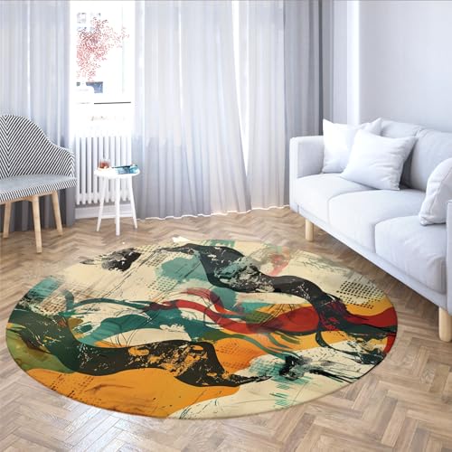Moquette circulaire rétro bleu sarcelle tapis chambre 150cm - 4