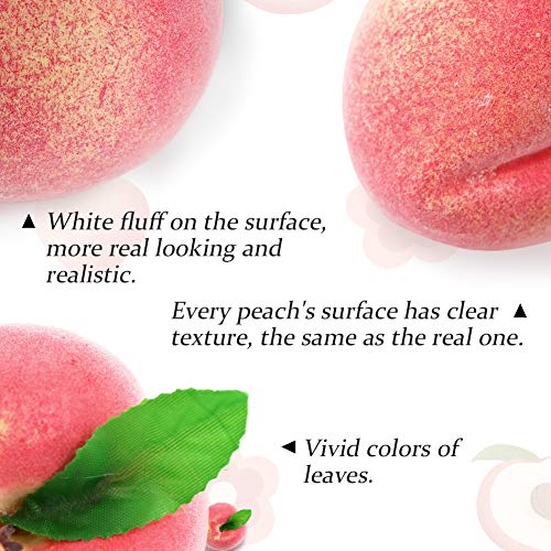 Bigotters 16Pcs Artificial Fruit Peach, Fake Peach Artificial Lifelike Peach With Leaves Simulation Pink Peach Photo Props Party Home Kitchen Decor Food Toy #TOP2
