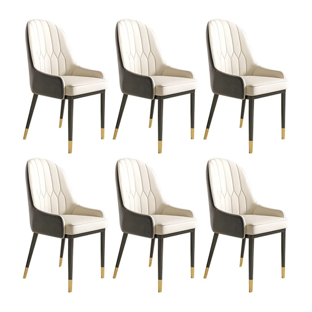 SJIALEN Metal Feet Dining Chairs Set of 6, Leather Home Living Room Bedroom Armrest Chairs Hotel Office Computer Chairs Kitchen Chair (Color : White+Black)