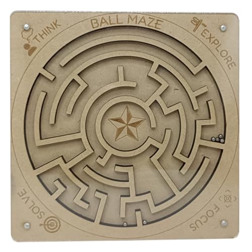 Image of Wooden Labyrinth Ball Maze Game | Square Board, Round Maze, 6 Balls | 15x15 cm (6 Inch) | Cognitive & Motor Skill Development | Age 5 Years+