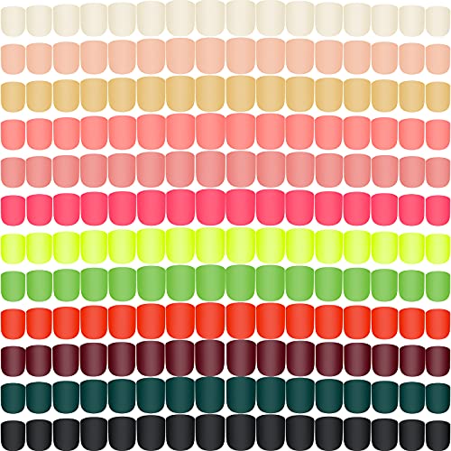 288 Pieces Short Square Matte Press on Nails Artificial Fake Nail Full Cover False Nails Colorful Solid Color Acrylic Fake Fingernail Tip Kit for Nail Art Salon (Chic Color)