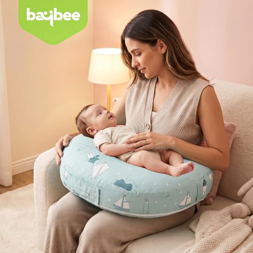 Image of BAYBEE Feeding Pillow for New Born Baby with Foldable Breastfeeding Cover | Feeding Cover for Nursing Mom with Adjustable Velcro & Back Support | Nursing Pillow with Removable & Washable (Green)