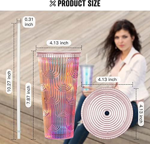 Bling New 24Oz Tumbler With Lid And Straw Cups, Studded Fashion Water Ripple Double Venti Cups | 100% Bpa Free | Leakproof | Wide Mouth | Premium Quality Gifts #TOP2