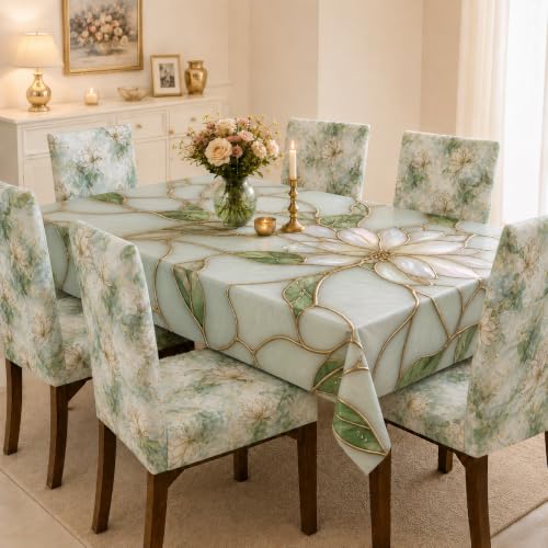 Image of Cloth Fusion Dining Table Cover with 6 Chair Covers, 6 Seater Table Cloth | Table cover and every chair cover in one matching print; 4-way stretch chair covers; 6 designs; washable, not PVC