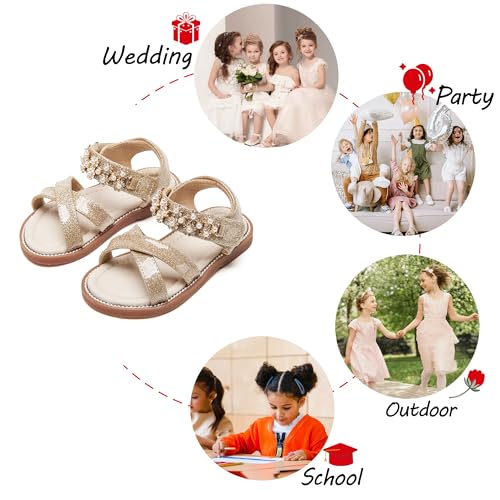 Image of PHIRAMIN Toddler Girl Sandals - Flower Girl Dress Shoes Open Toe Little Kid Flats