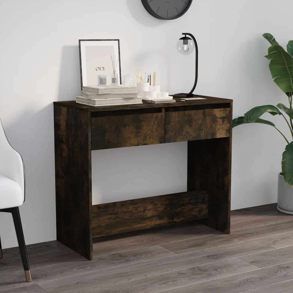 SXZenSpace Console Table Smoked Oak 89x41x76.5 cm Engineered Wood, 2 Drawers Slim Sofa Sideboard for Living Room, Bedroom or Hallway