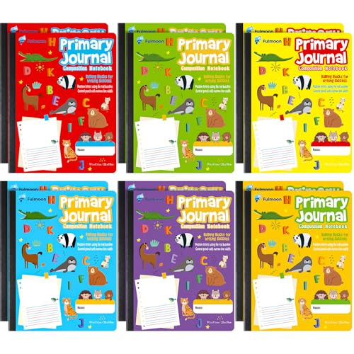 Fulmoon 12 Pcs Primary Composition Notebook K-2 with Picture Space Primary Journal Grades K-2 Draw and Write Journal Composition Book for Preschool Classroom, 80 Sheet (Multicolor)