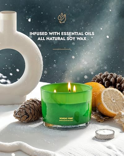 Image of 96NORTH Luxury Pine Soy Candle | Large 3 Wick Jar Candle | Up to 40 Hours Burning Time | 100% Natural Soy Wax | Relaxing Aromatherapy Aesthetic Candle